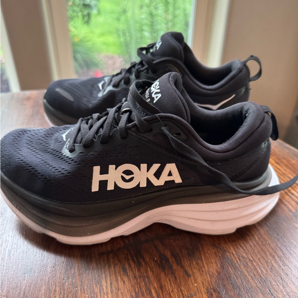Hoka Black and White Athletic Sneakers